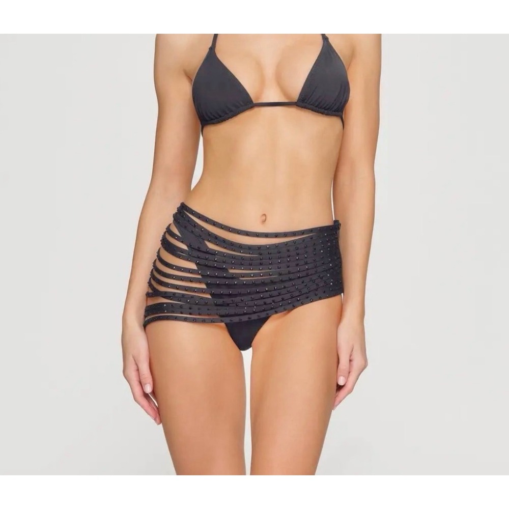 SKIMS Rhinestone Swim Strappy Skirt in Onyx/Gunmetal Size XS NEW